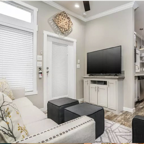 Clean and bright tiny home interior in Kerrville.